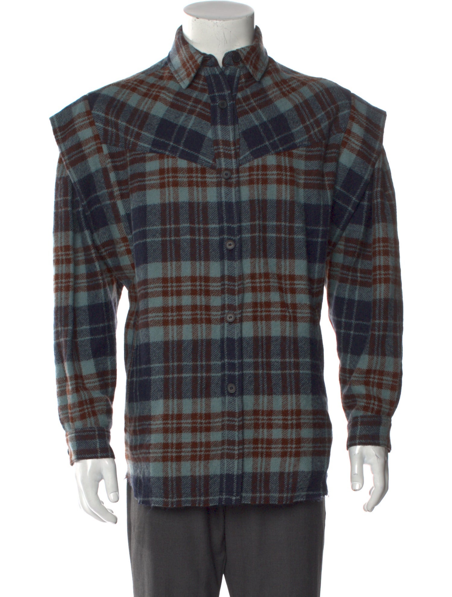 Iro Virgin Wool Plaid Print Western Shirt