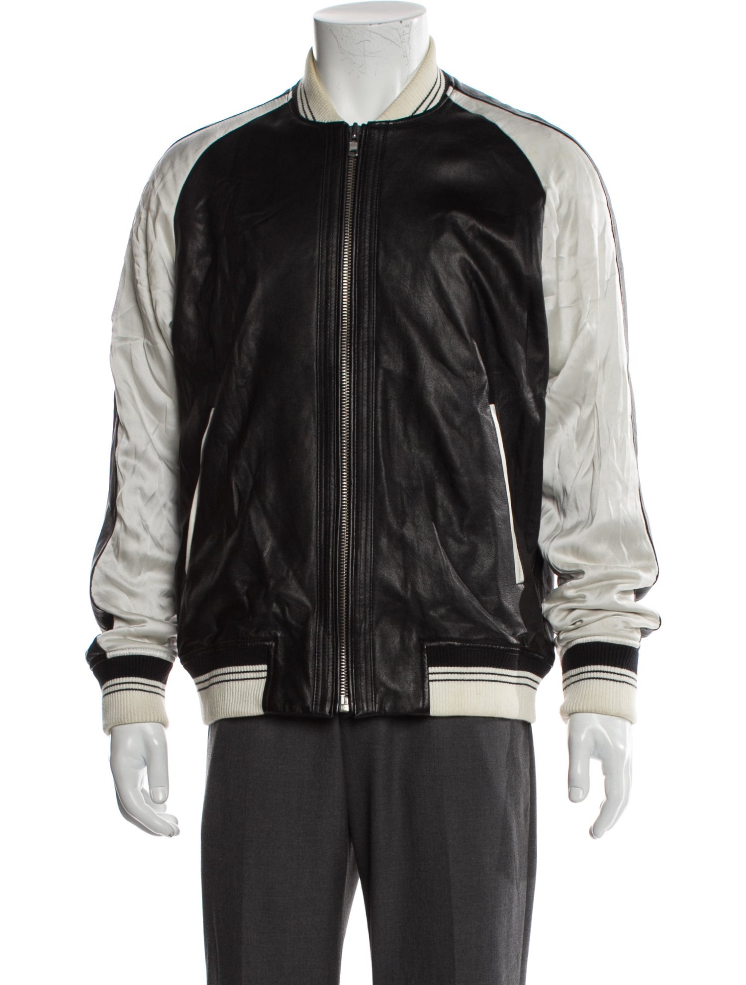 Iro Lamb Leather Striped Bomber Jacket