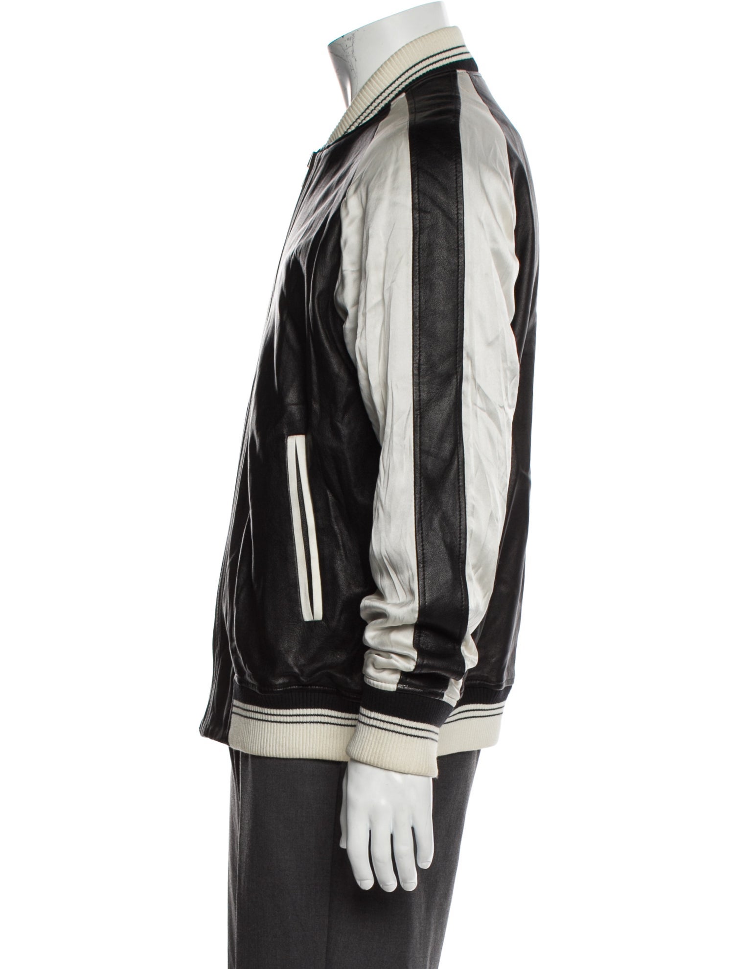 Iro Lamb Leather Striped Bomber Jacket