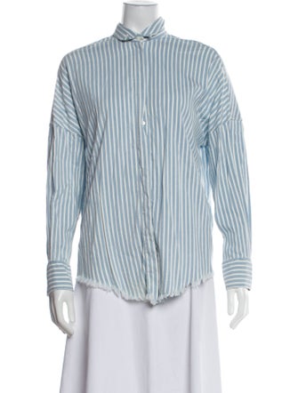 Iro Striped Mock Neck Button-Up Top