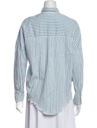 Iro Striped Mock Neck Button-Up Top