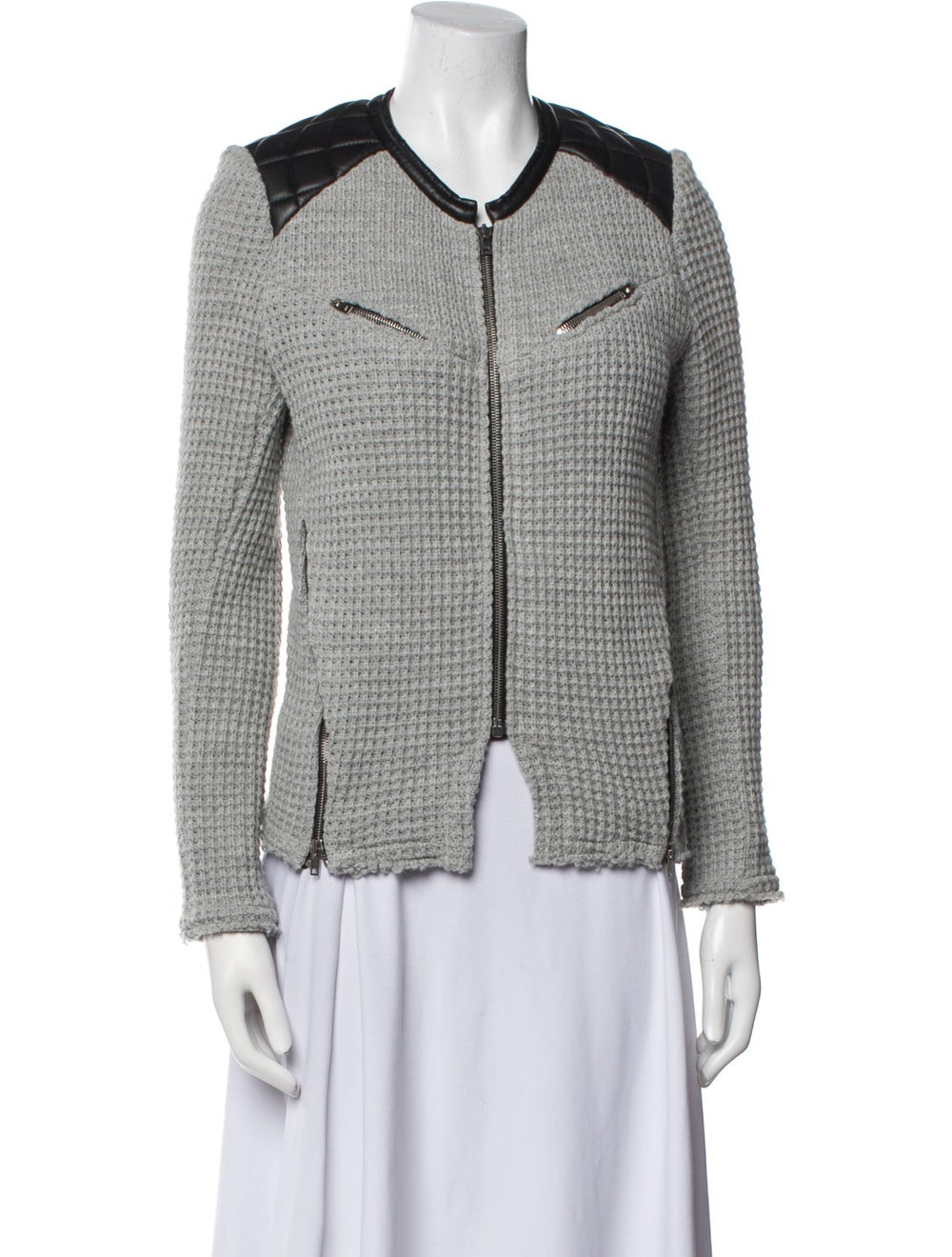 Iro Jacket Grey Colorblock Pattern Leather Trim E… - image 1