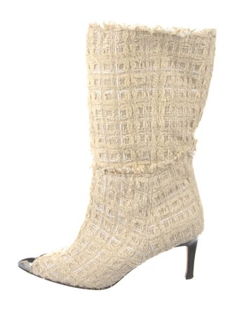 Iro Tweed Pattern Raw-Edge Trim Boots