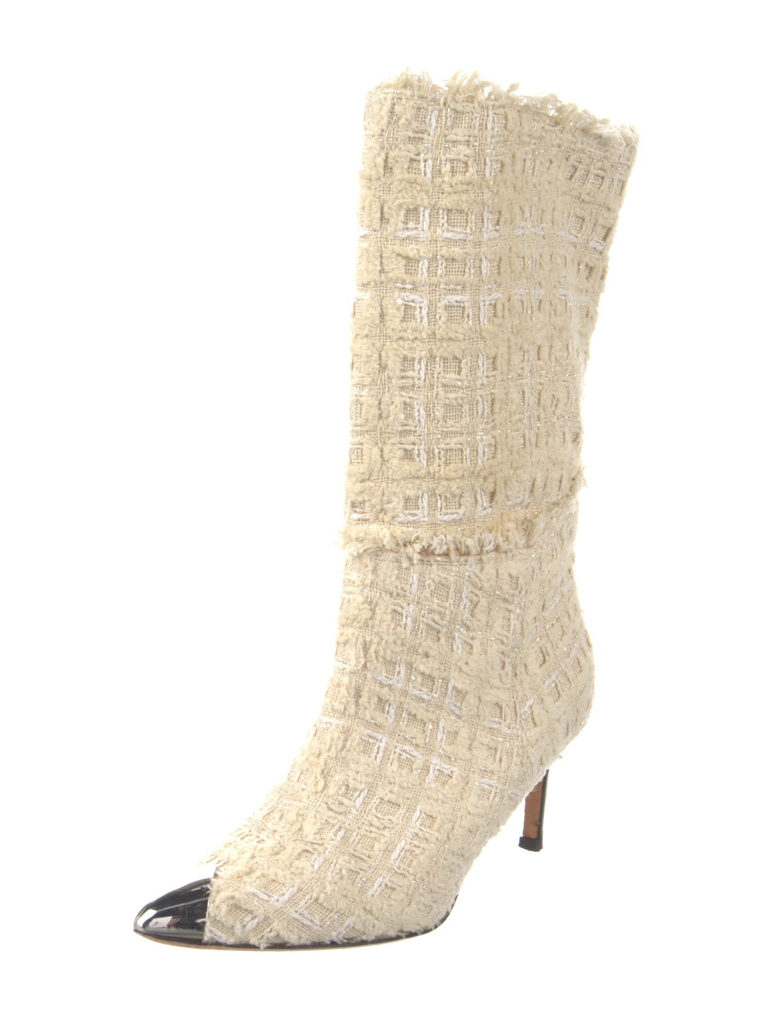 Iro Tweed Pattern Raw-Edge Trim Boots
