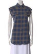 Iro Plaid Print Short Sleeve Button-Up Top