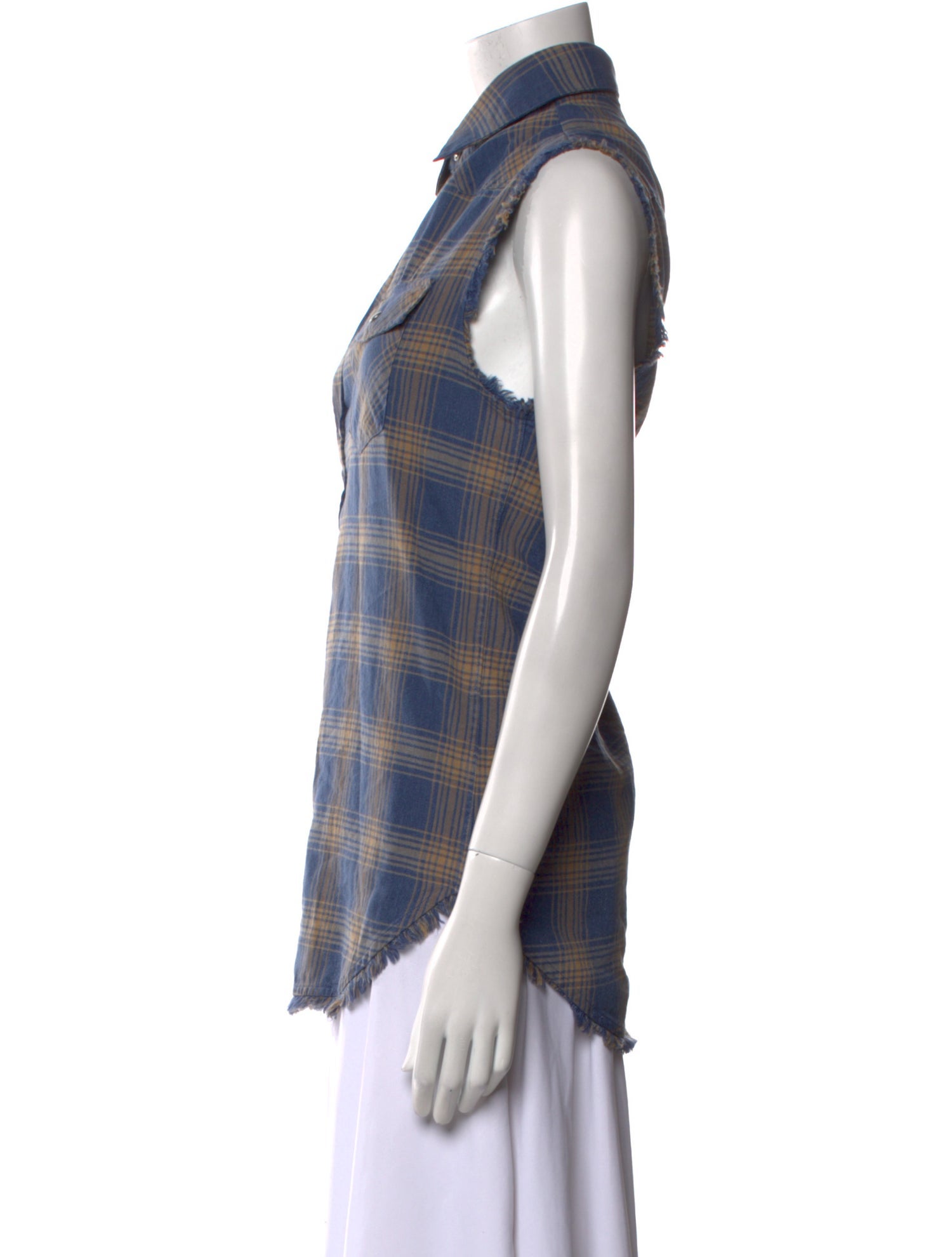 Iro Plaid Print Short Sleeve Button-Up Top