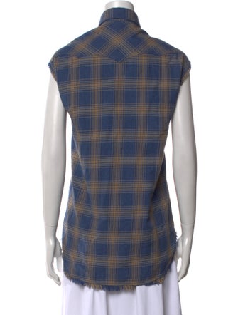 Iro Plaid Print Short Sleeve Button-Up Top