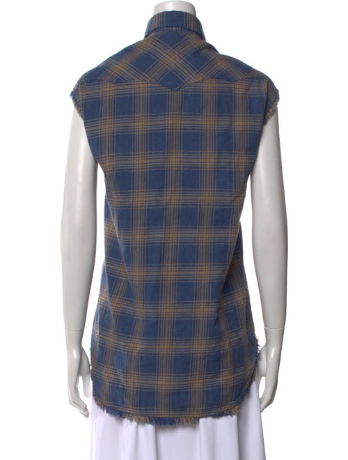 Iro Plaid Print Short Sleeve Button-Up Top