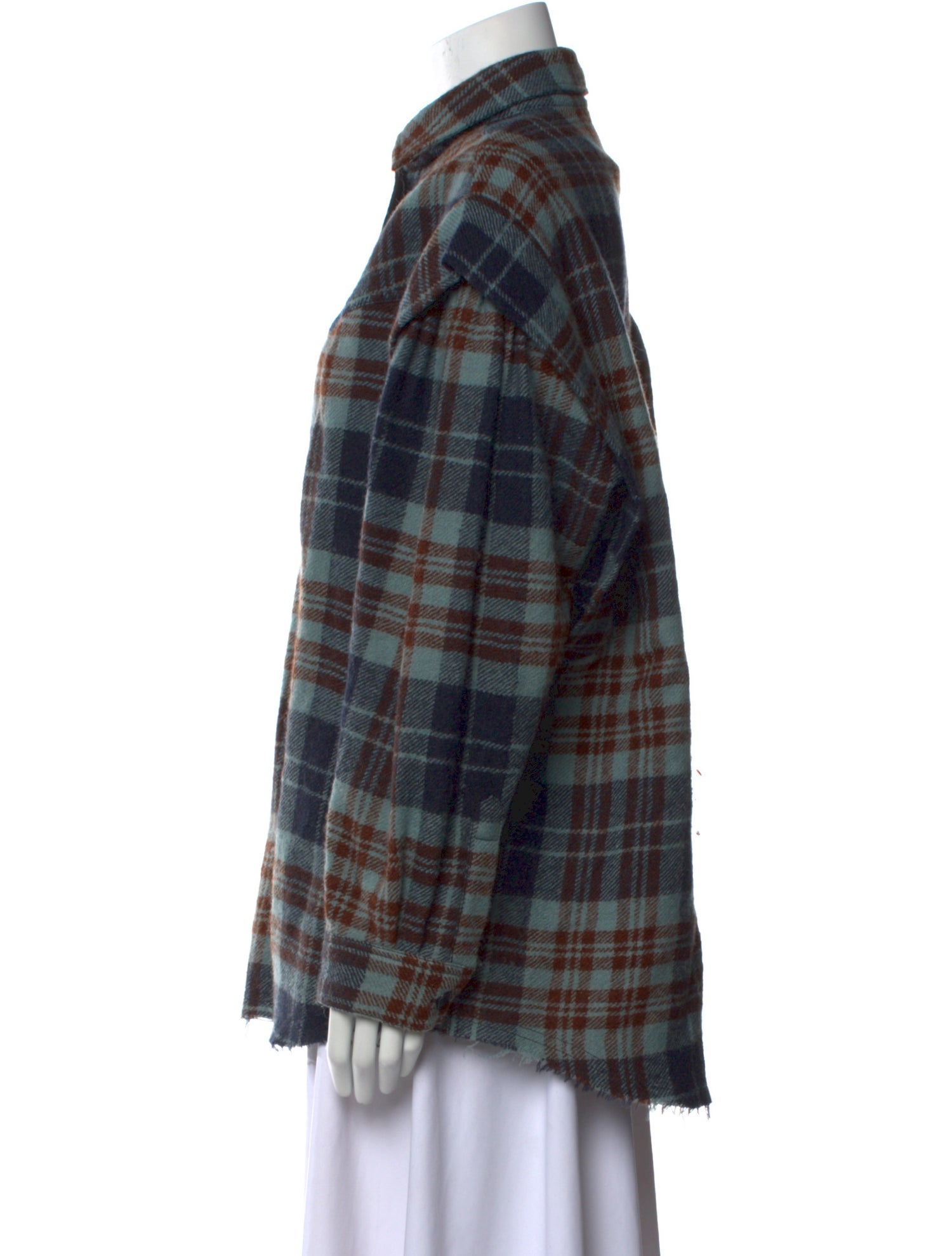 Iro Virgin Wool Plaid Print Button-Up Top