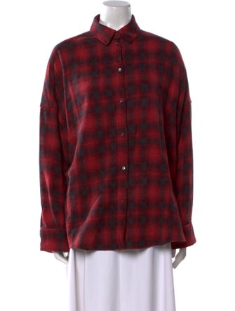 Iro Plaid Print Long Sleeve Button-Up Top