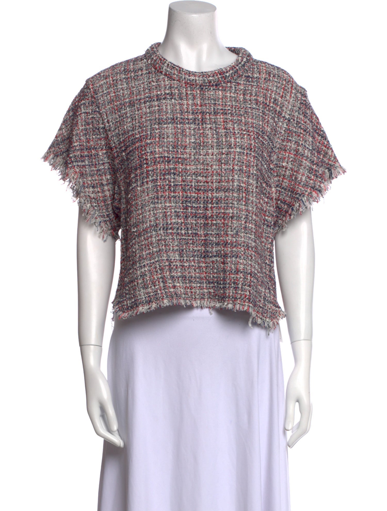 Iro Tweed Pattern Crew Neck Crop Top