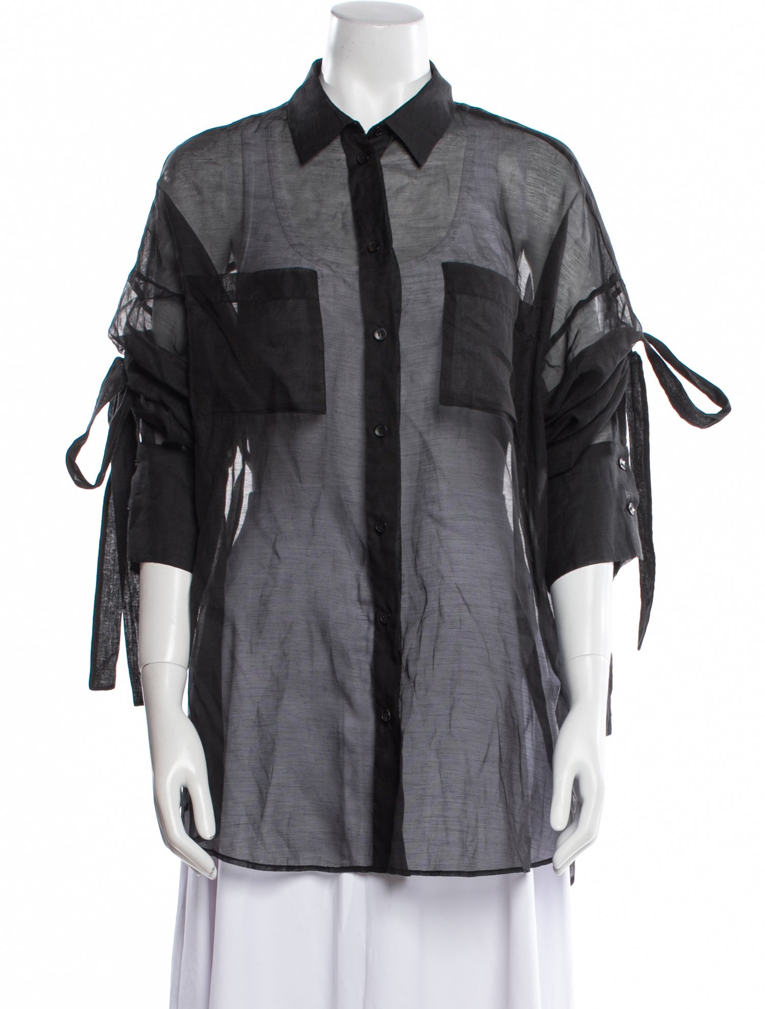 Iro Silk Three-Quarter Sleeve Button-Up Top