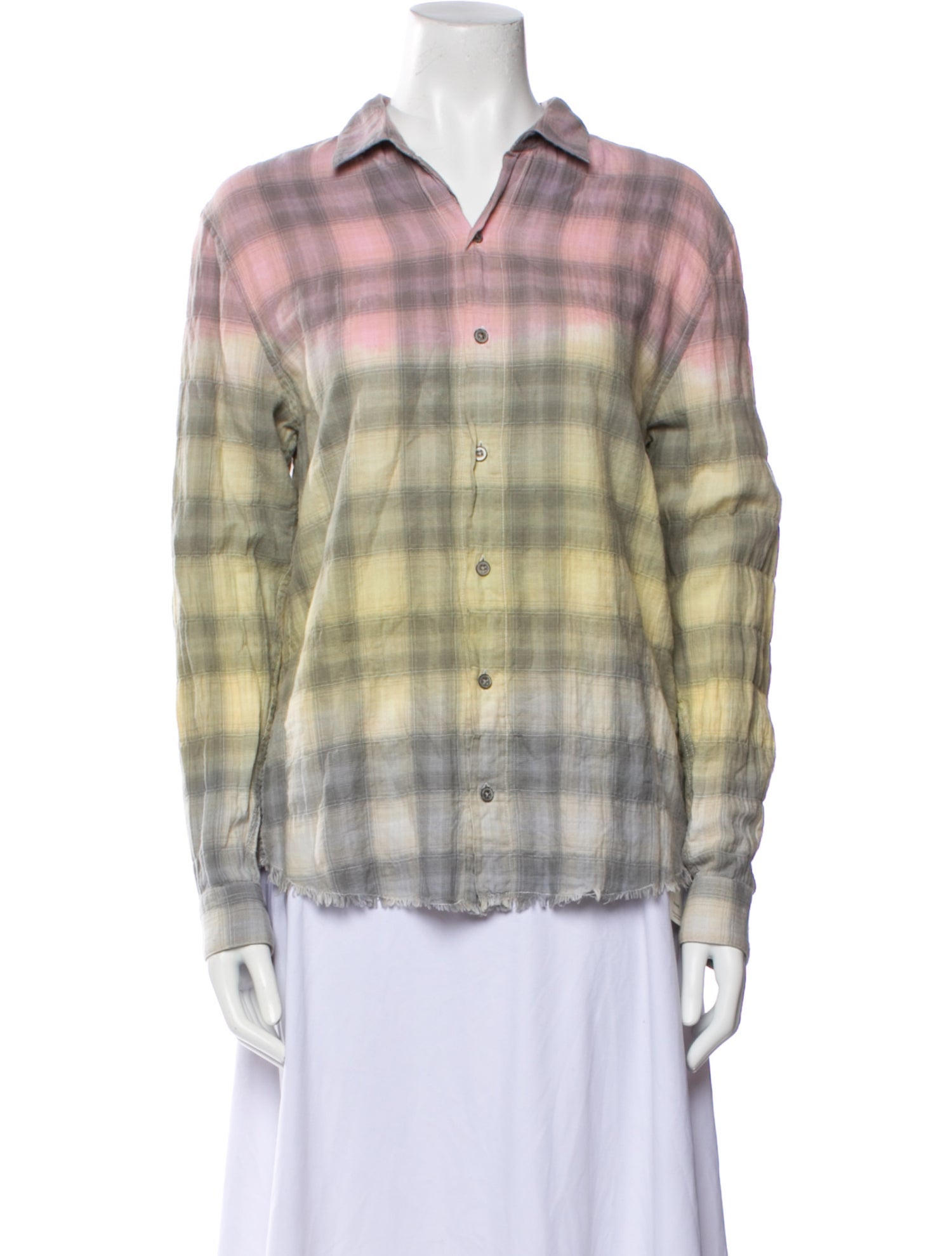 Iro Plaid Print Long Sleeve Button-Up Top