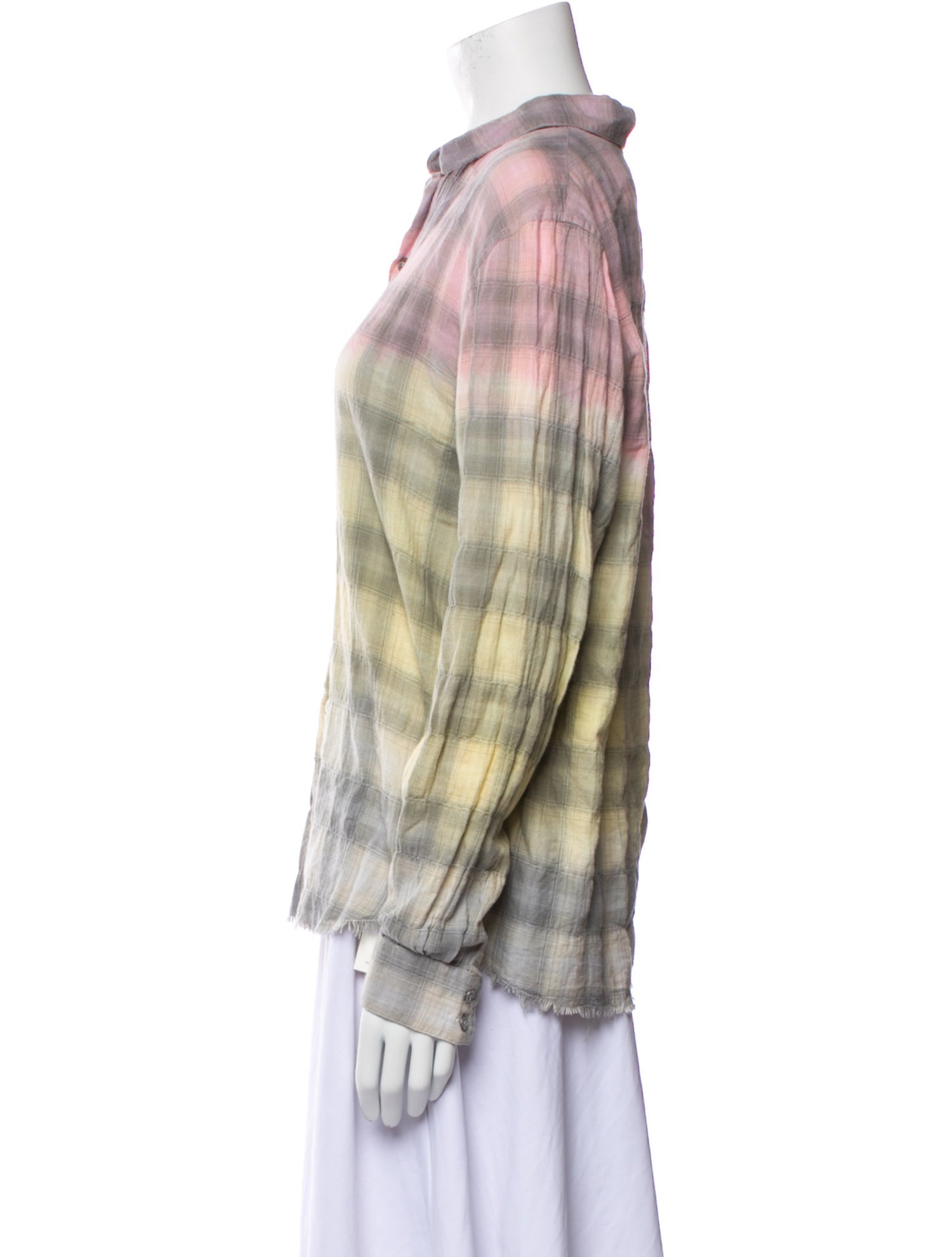 Iro Plaid Print Long Sleeve Button-Up Top