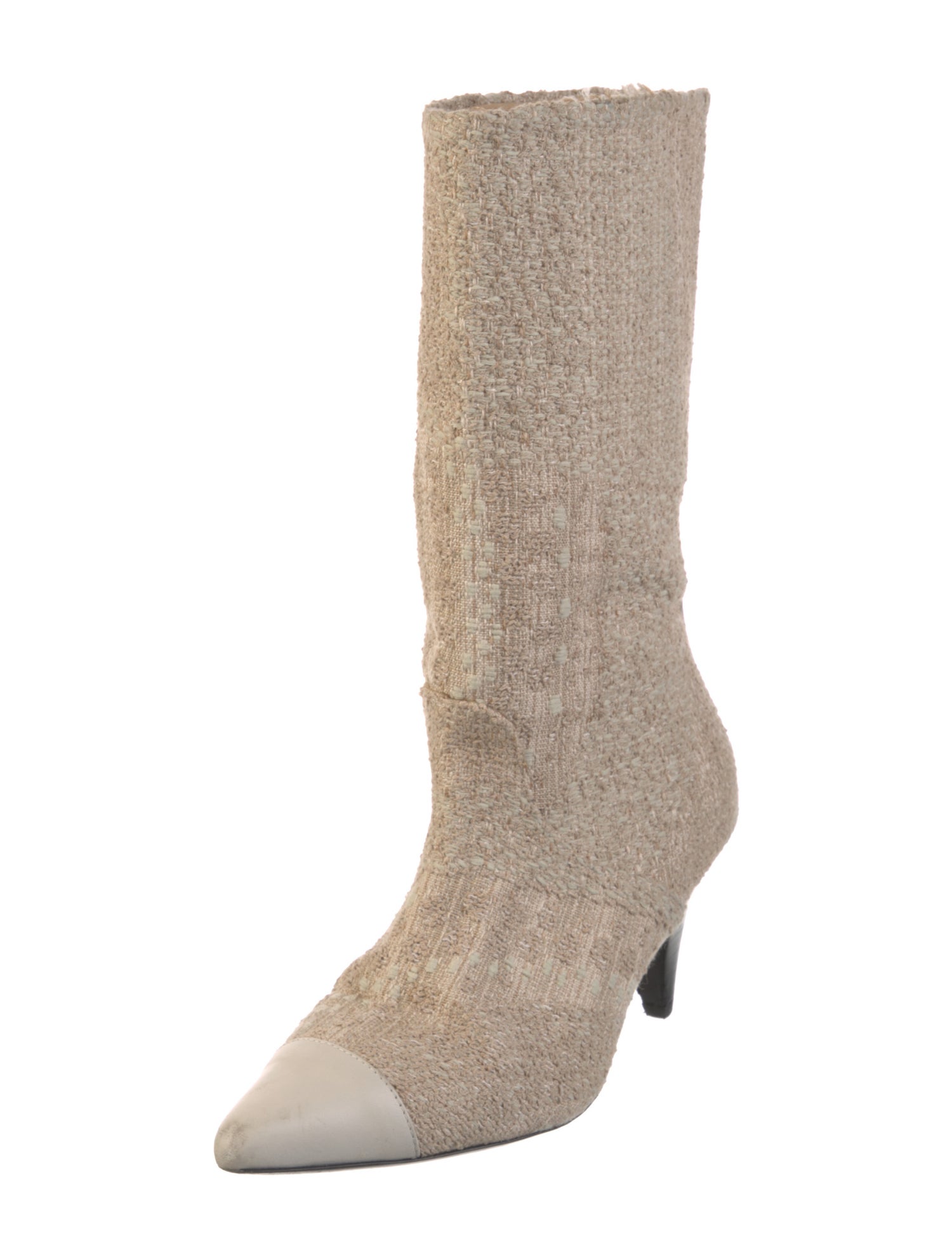 Iro Tweed Pattern Leather Trim Embellishment Boots