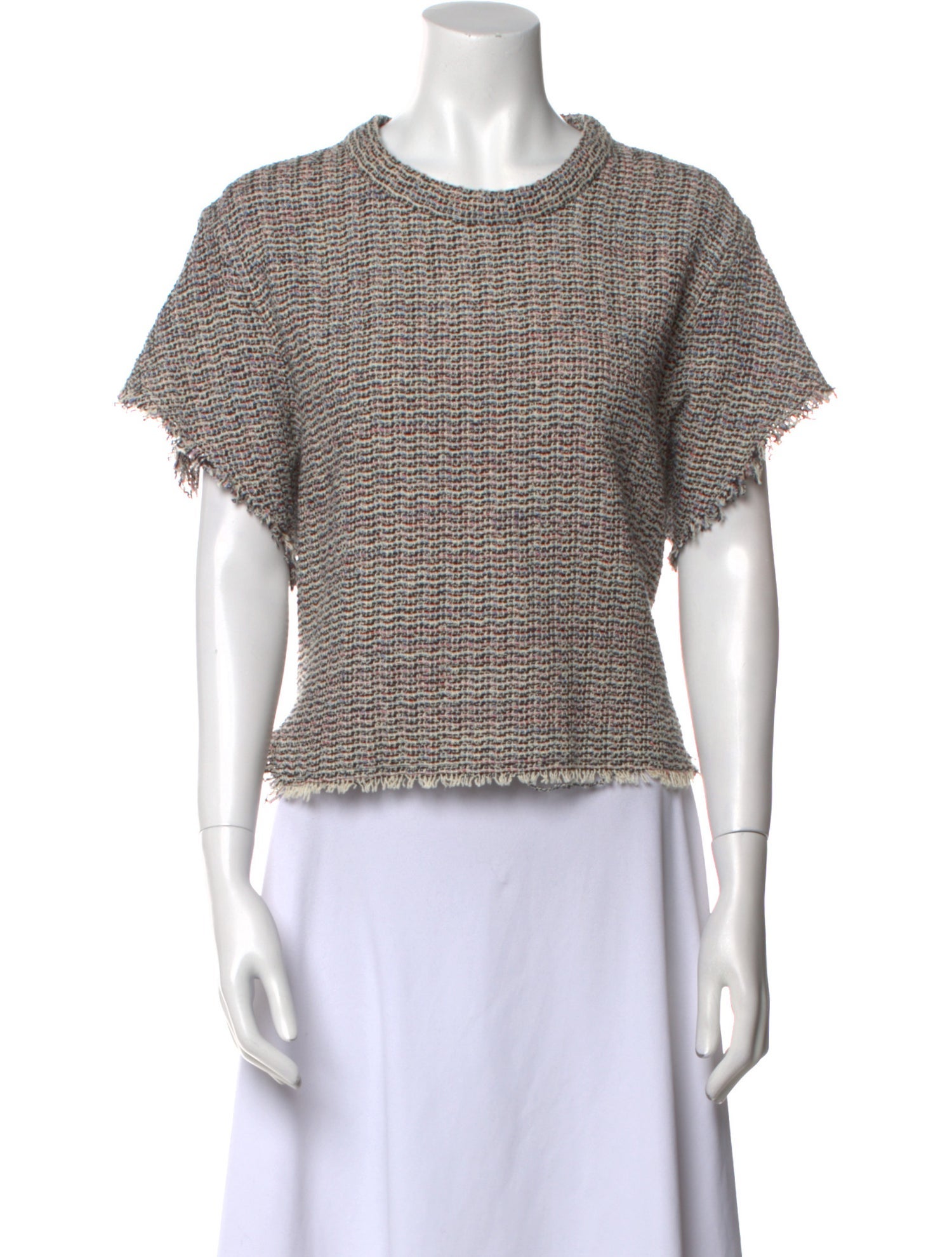Iro Tweed Pattern Crew Neck Crop Top