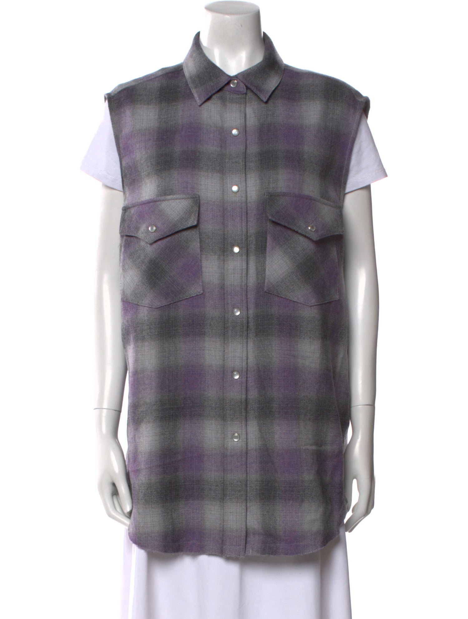 Iro Wool Plaid Print Button-Up Top