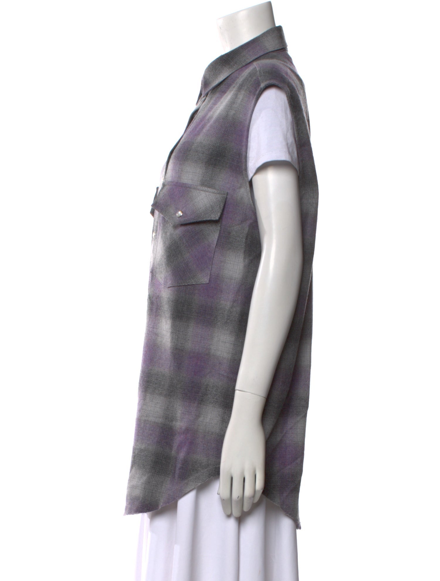 Iro Wool Plaid Print Button-Up Top