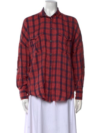 Iro Plaid Print Long Sleeve Button-Up Top