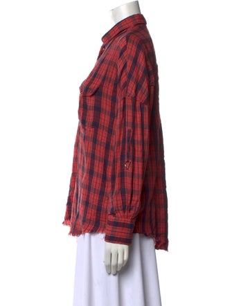 Iro Plaid Print Long Sleeve Button-Up Top