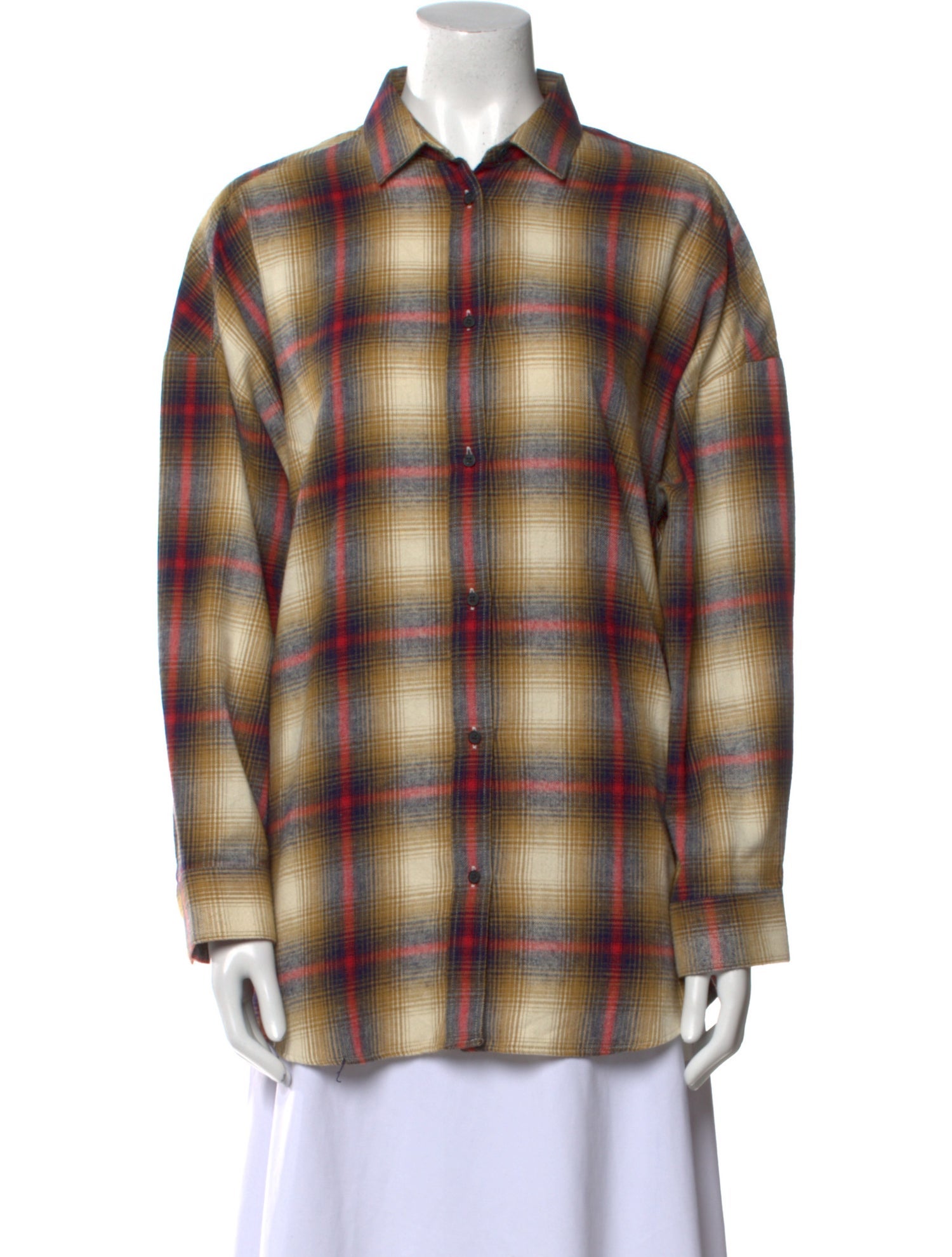 Iro Plaid Print Long Sleeve Button-Up Top
