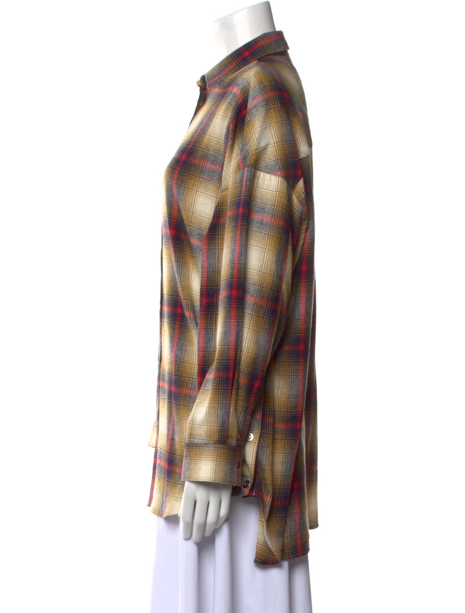 Iro Plaid Print Long Sleeve Button-Up Top