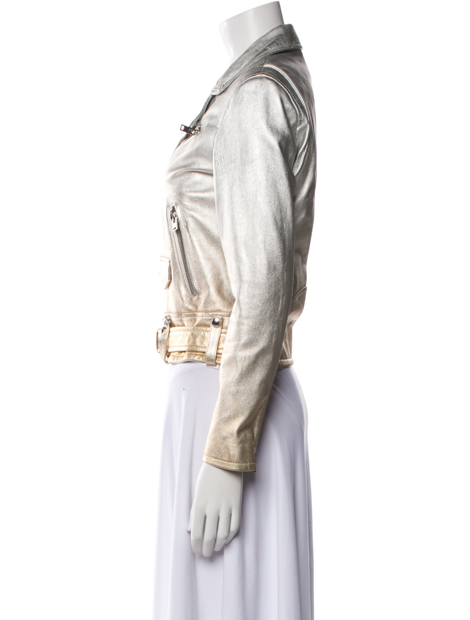 Iro Lamb Leather Colorblock Pattern Biker Jacket