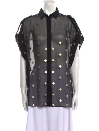 Iro Printed Short Sleeve Button-Up Top