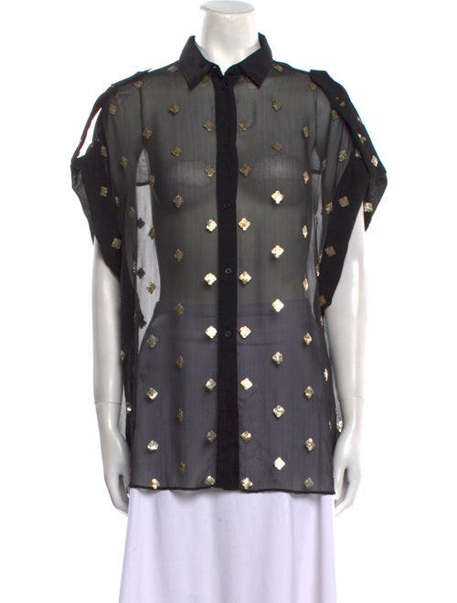 Iro Printed Short Sleeve Button-Up Top