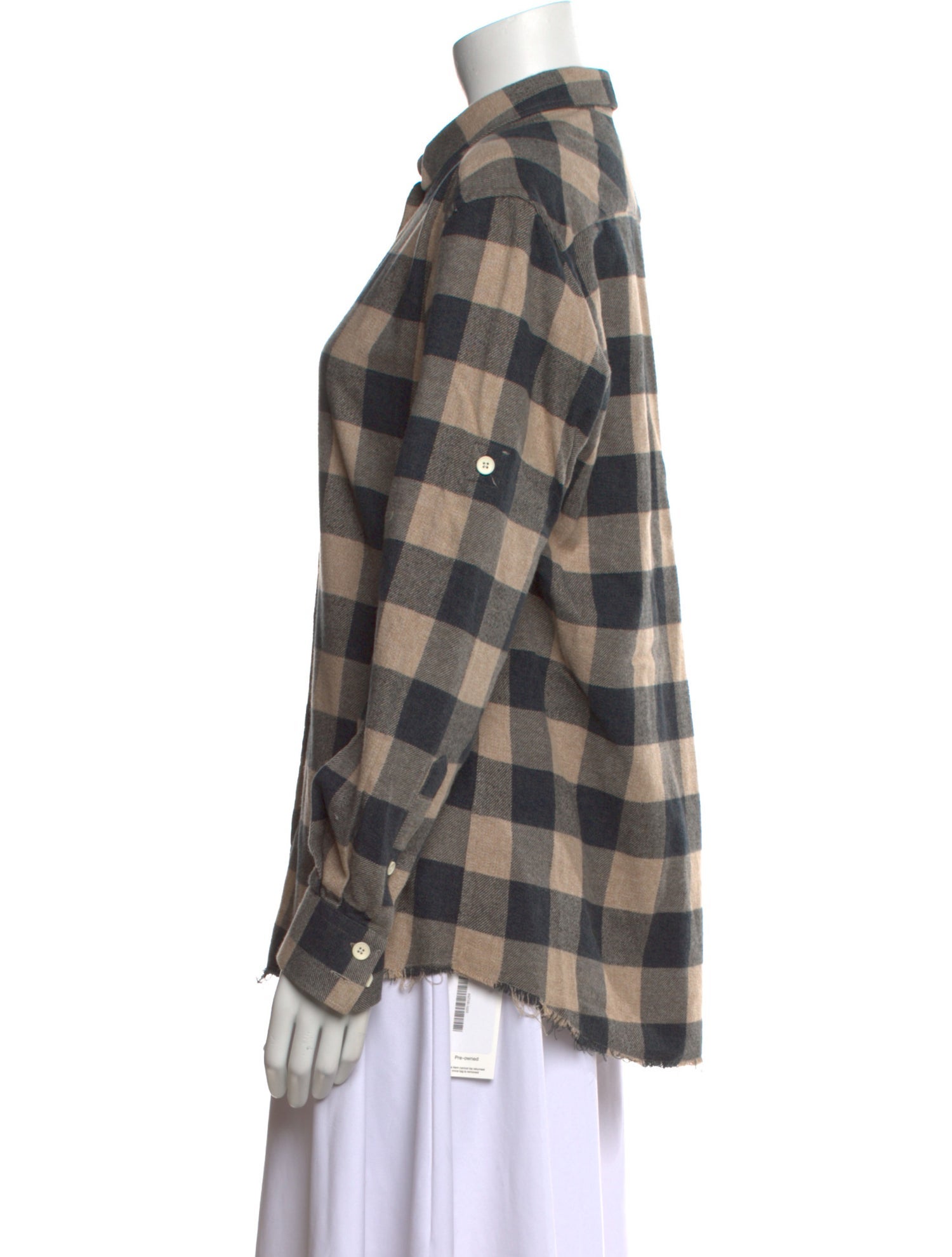 Iro Plaid Print Long Sleeve Button-Up Top