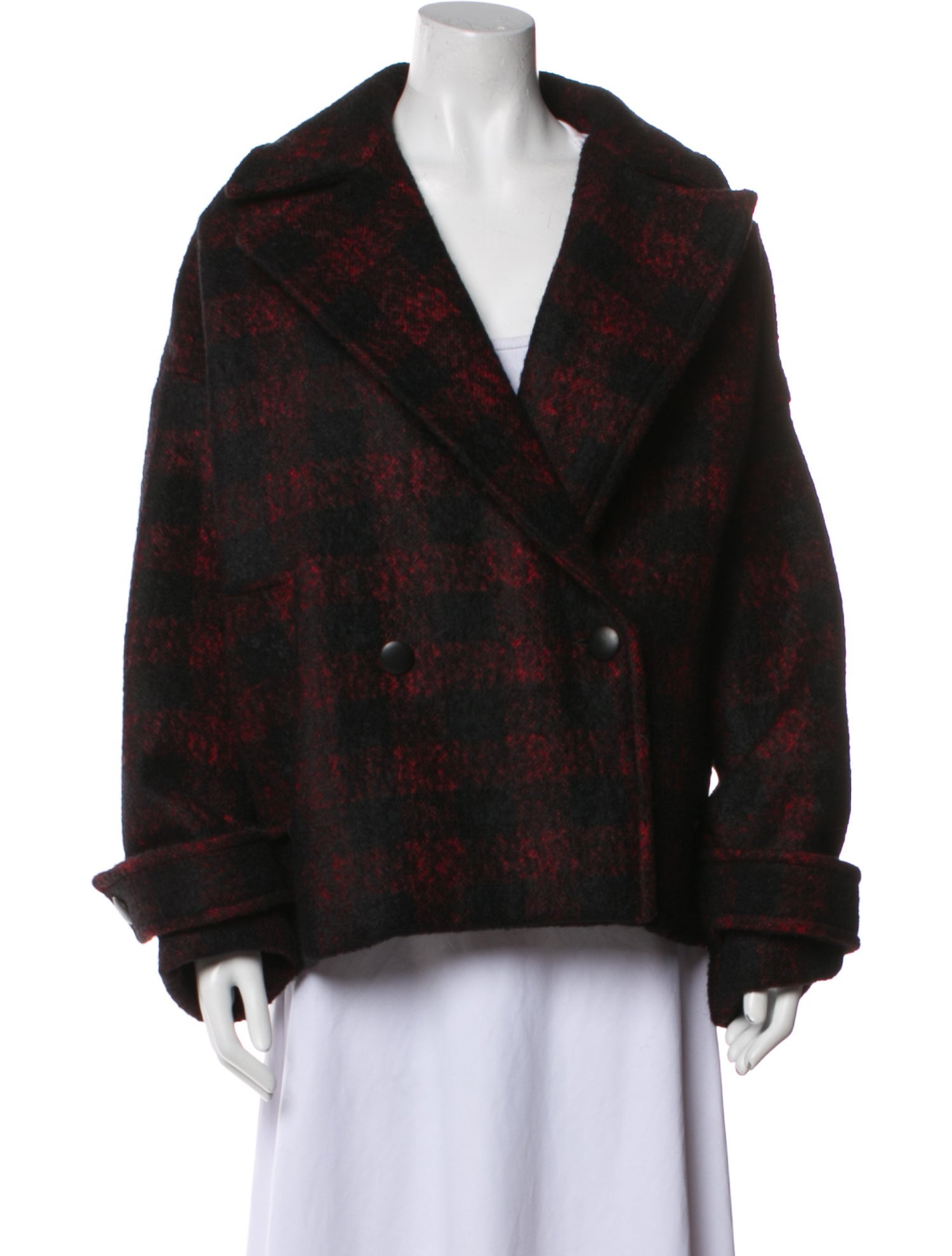Iro Virgin Wool Plaid Print Fur Jacket w/ Tags