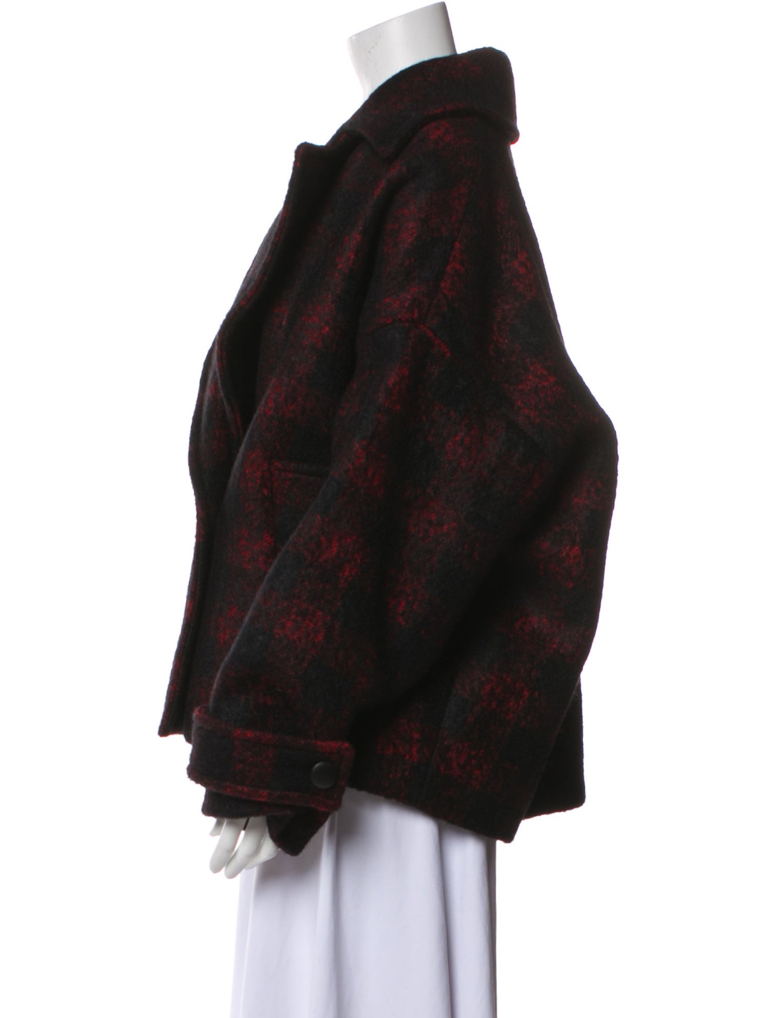 Iro Virgin Wool Plaid Print Fur Jacket w/ Tags