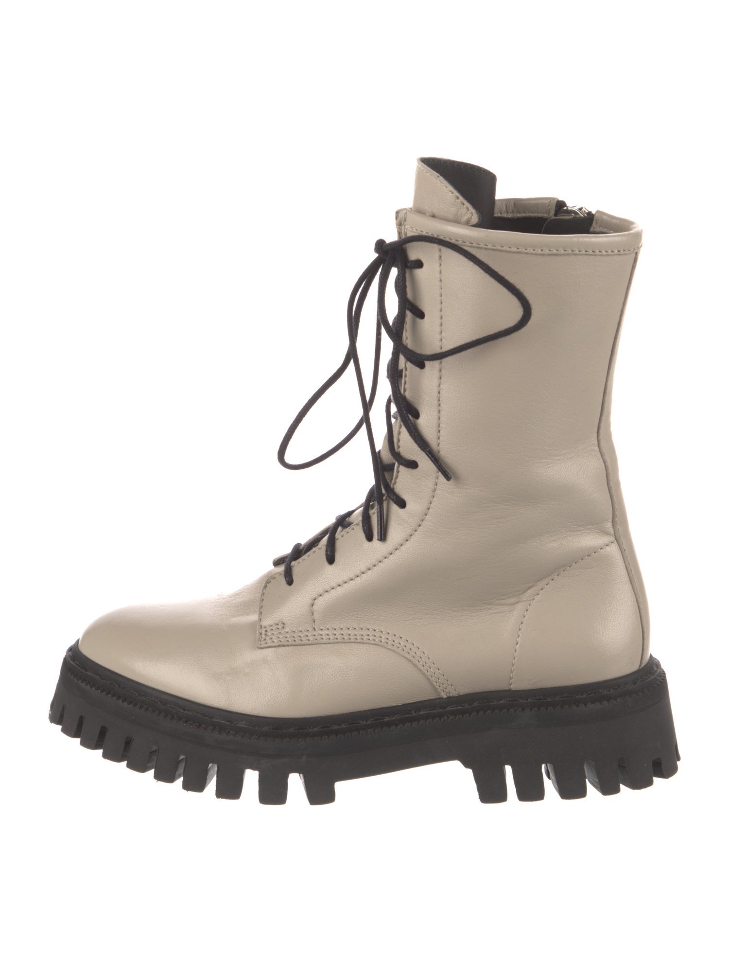 Iro Leather Colorblock Pattern Combat Boots