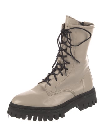 Iro Leather Colorblock Pattern Combat Boots