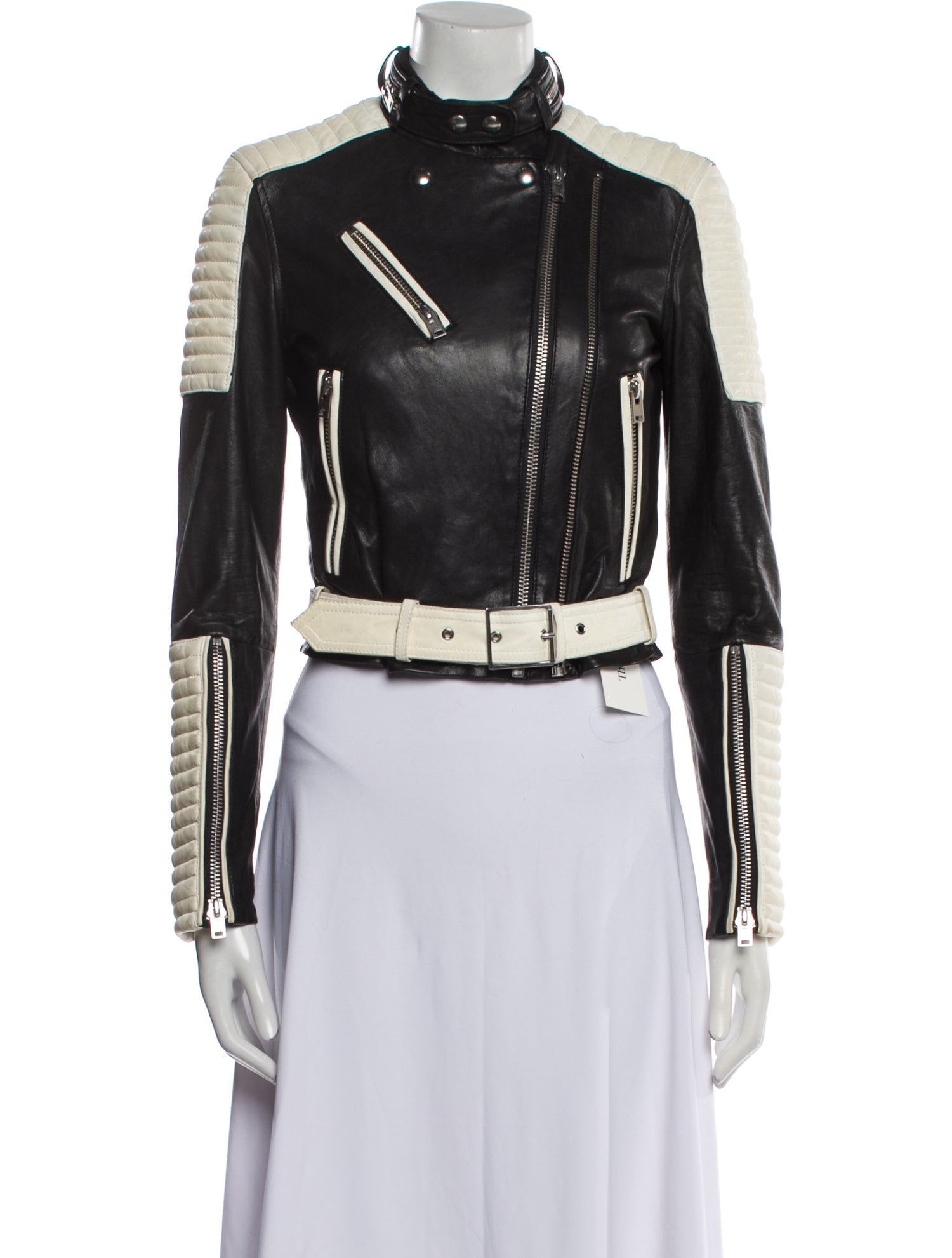Iro Lamb Leather Colorblock Pattern Biker Jacket
