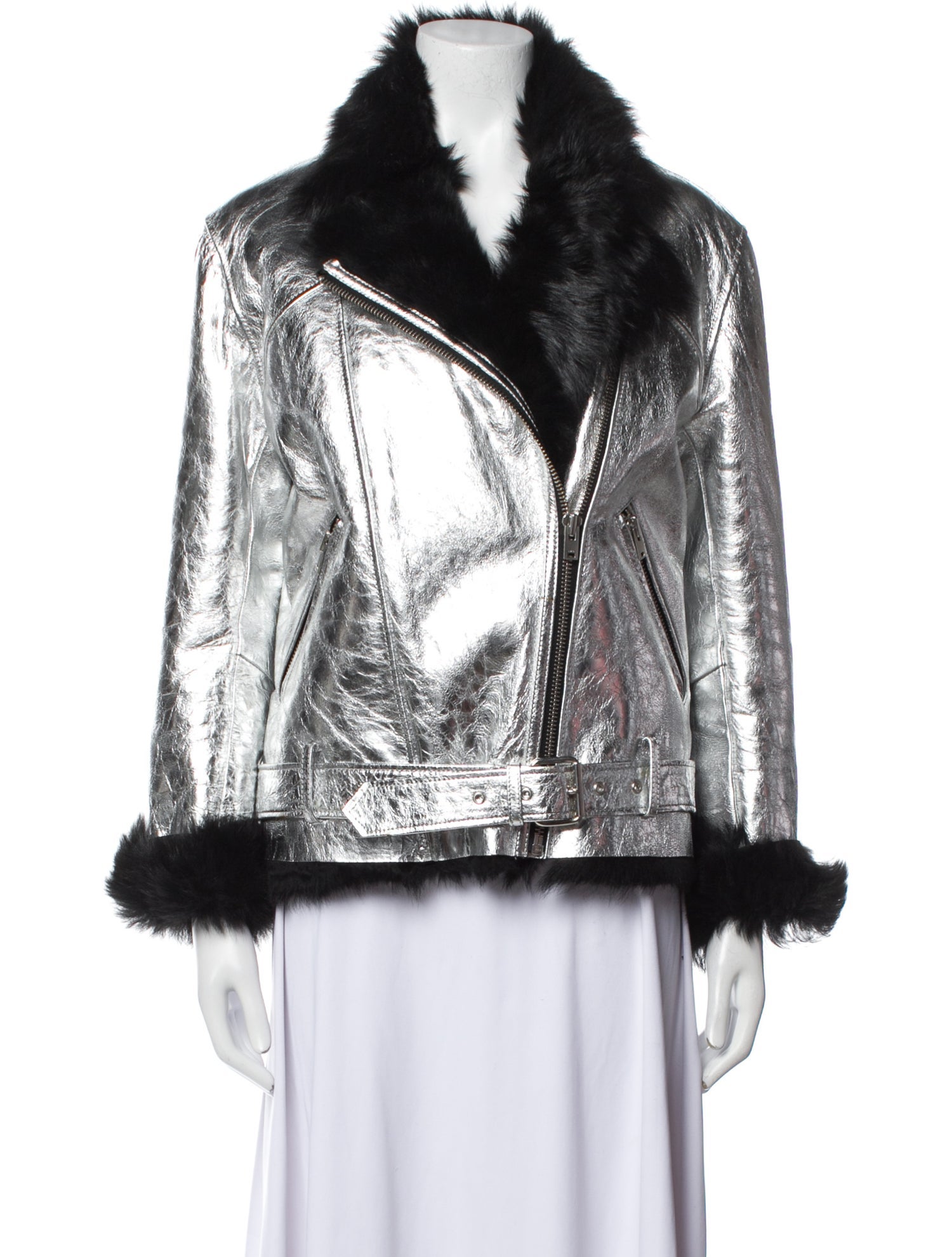 Iro Shearling Colorblock Pattern Fur Jacket