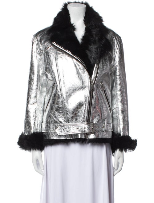 Iro Shearling Colorblock Pattern Fur Jacket