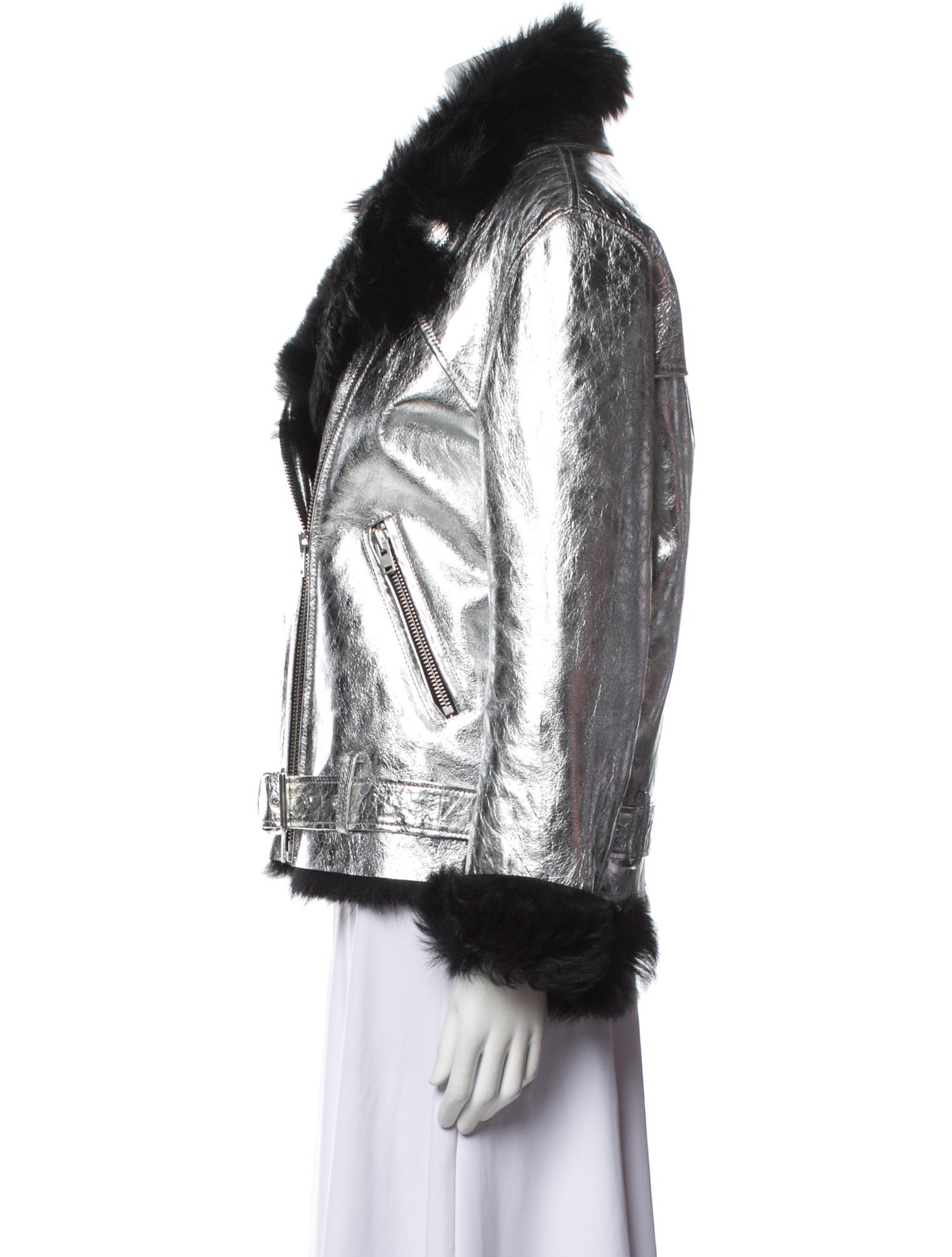 Iro Shearling Colorblock Pattern Fur Jacket