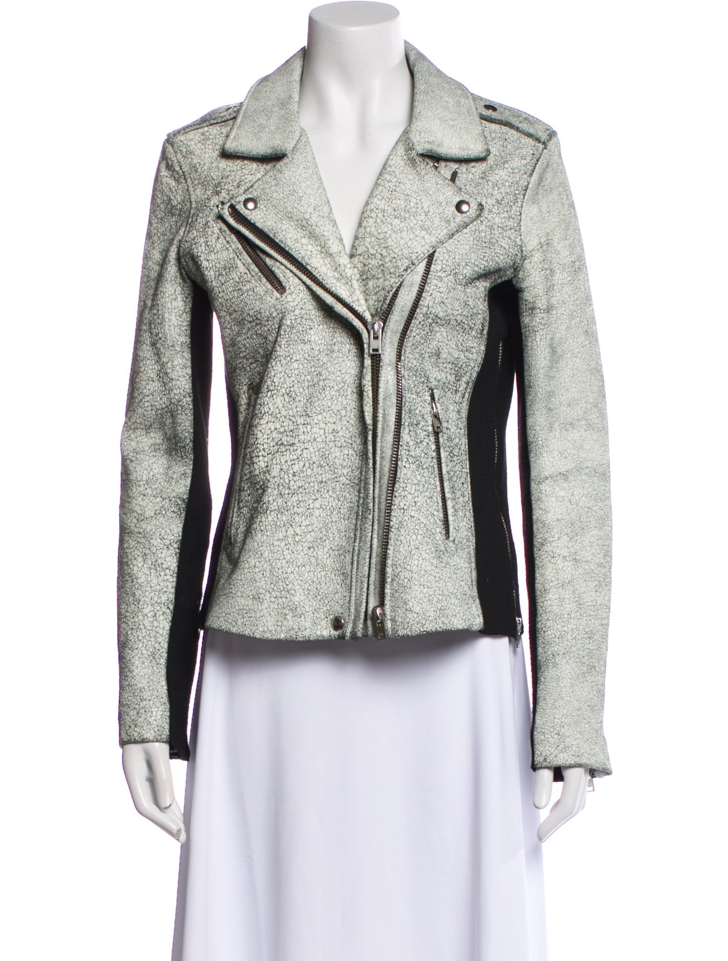 Iro Leather Colorblock Pattern Biker Jacket