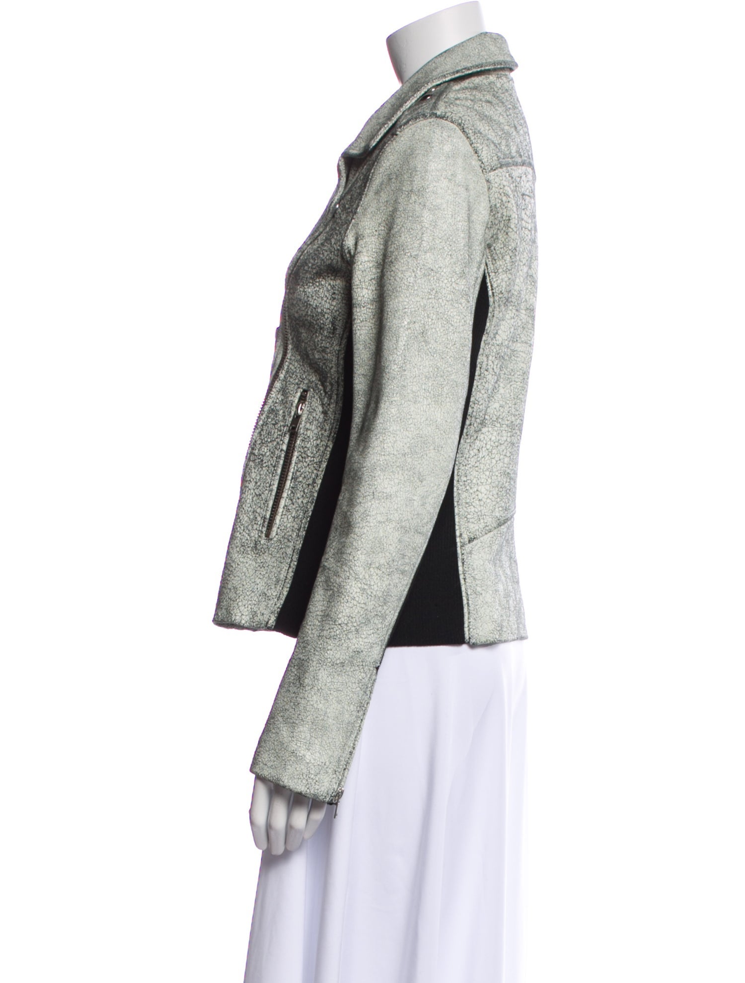 Iro Leather Colorblock Pattern Biker Jacket