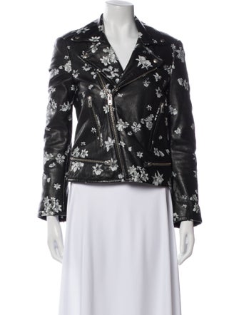 Iro Leather Floral Print Biker Jacket