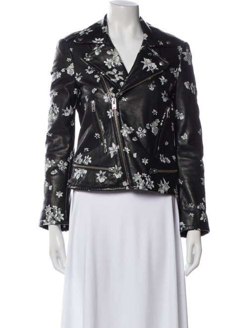 Iro Leather Floral Print Biker Jacket