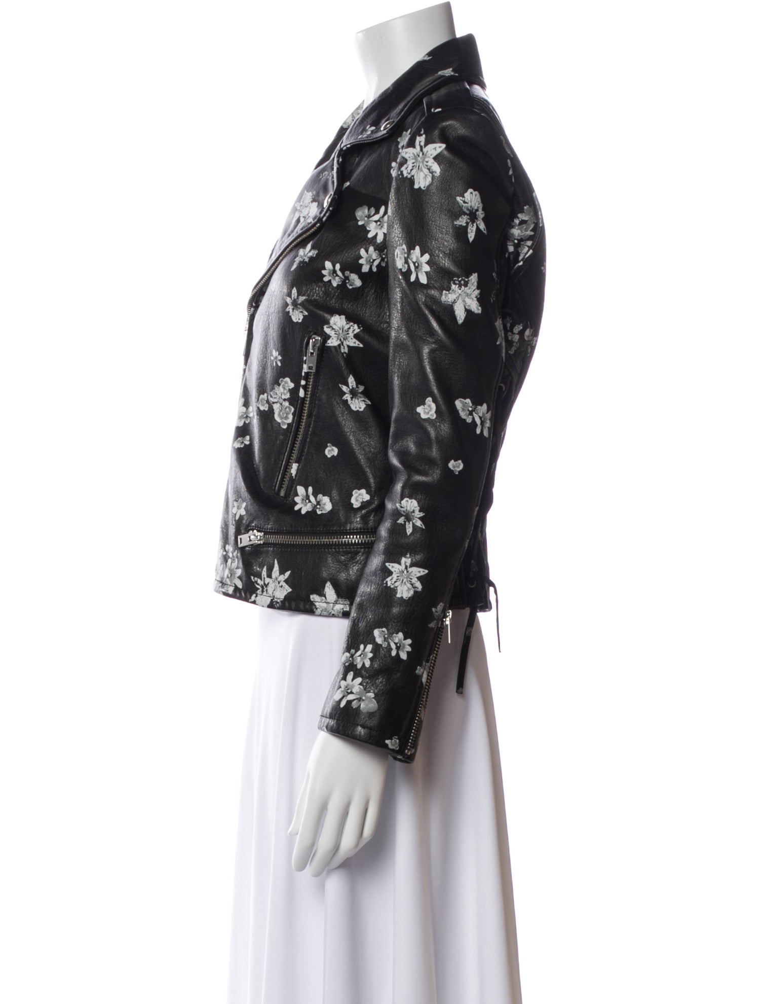 Iro Leather Floral Print Biker Jacket