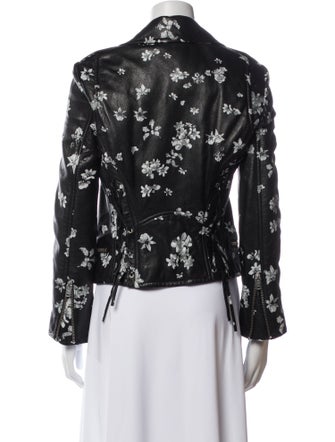 Iro Leather Floral Print Biker Jacket