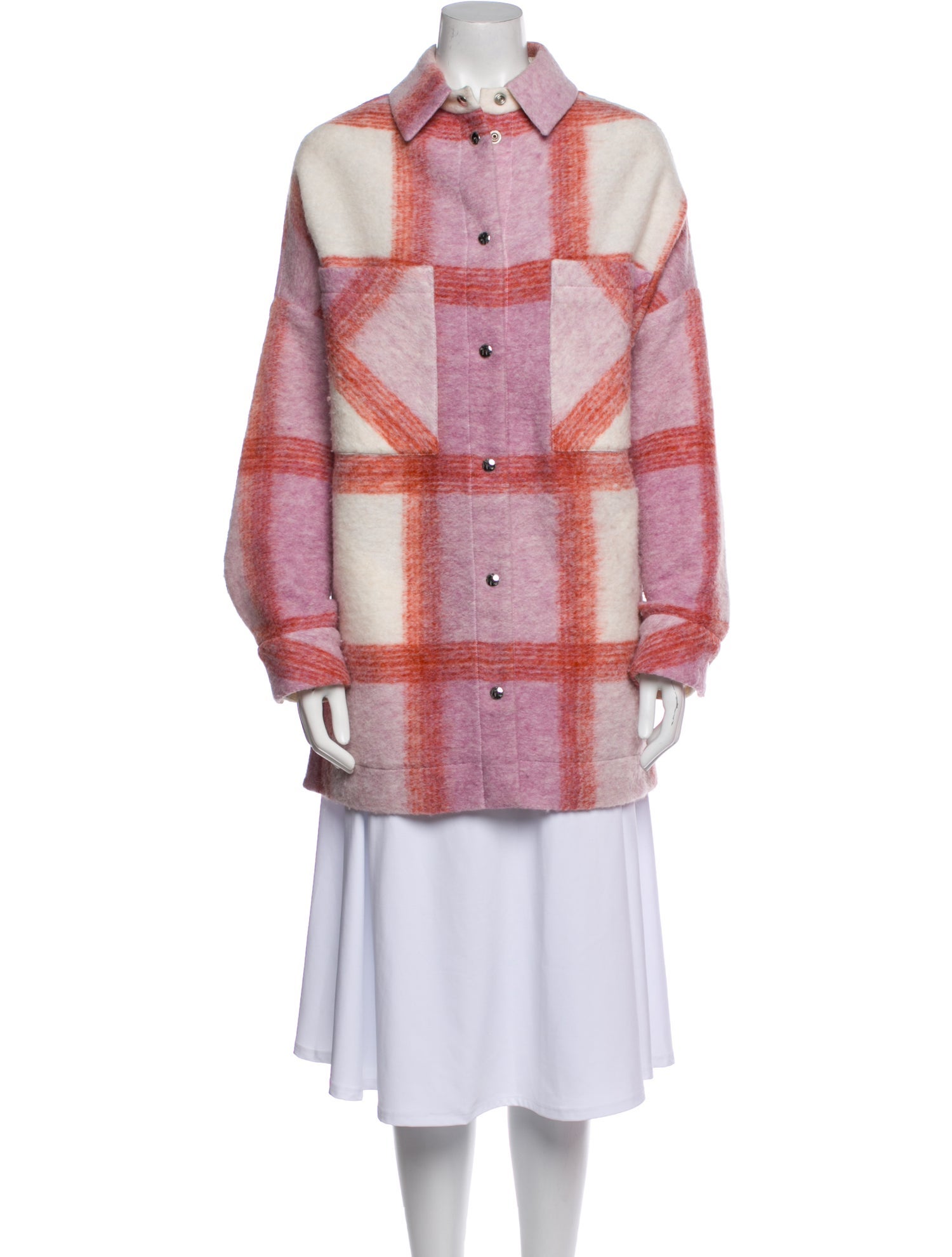 Iro Wool Plaid Print Trench Coat