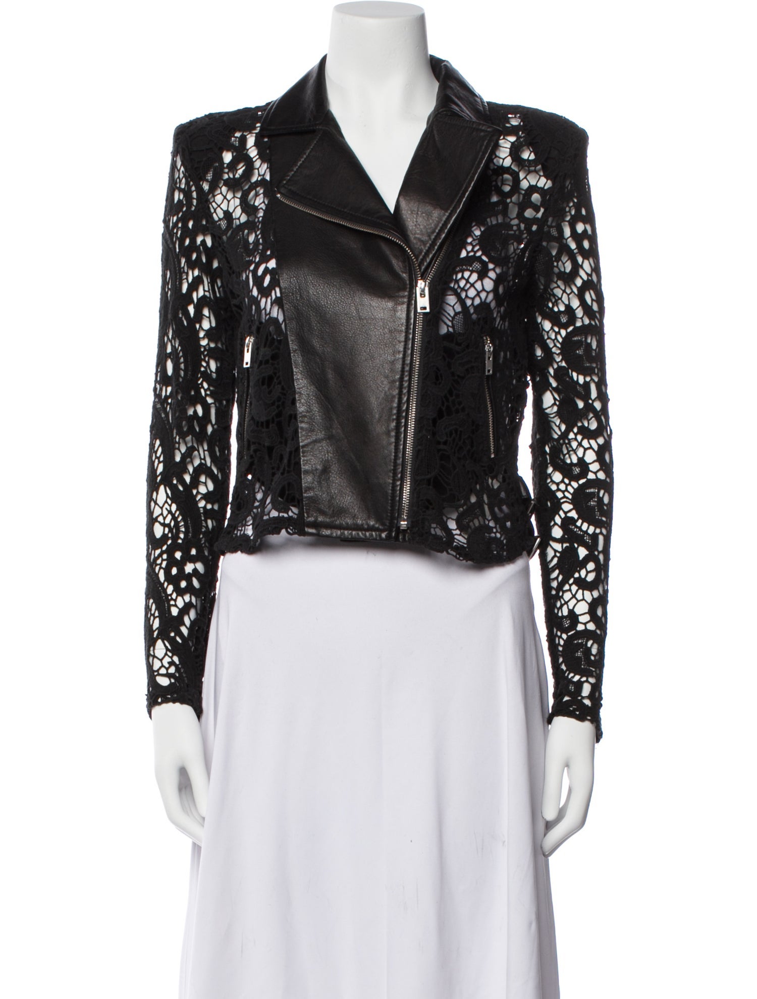 Iro Lamb Leather Lace Pattern Biker Jacket