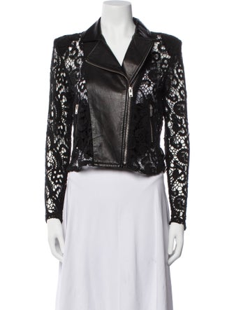 Iro Lamb Leather Lace Pattern Biker Jacket