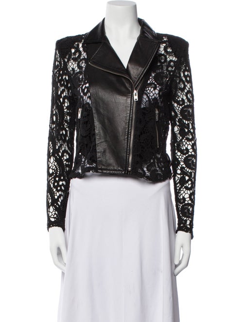 Iro Lamb Leather Lace Pattern Biker Jacket