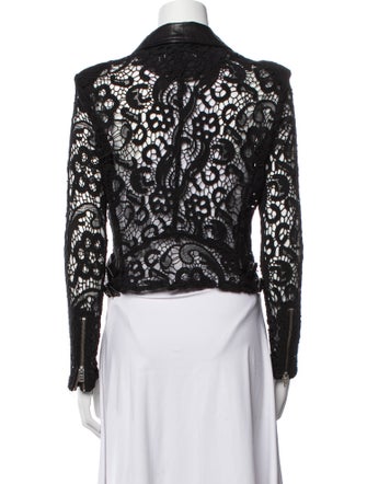 Iro Lamb Leather Lace Pattern Biker Jacket