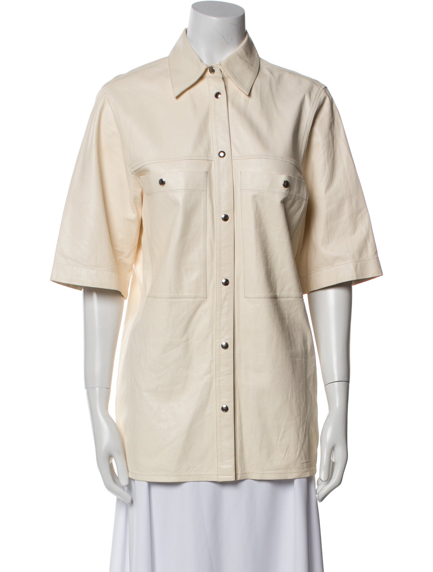 Iro Leather Short Sleeve Button-Up Top